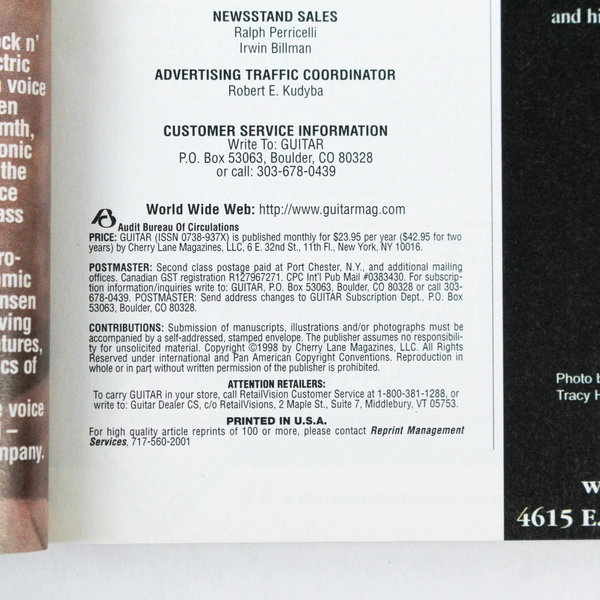 Guitar Magazine January 1999 Beck Metallica Eve 6 Queens of The Stone Age