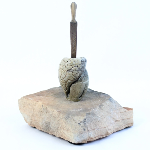 Handmade Sword In Stone Excalibur Fossilized Shell Decorative Sculpture Piece