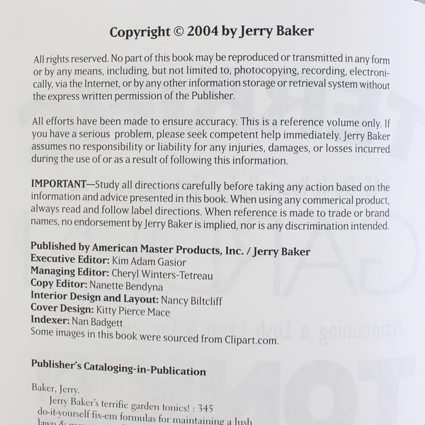 Jerry Baker's Terrific Garden Tonics 2004 Hardcover Do-It-Yourself Gardening