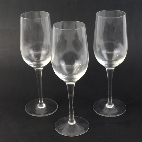 Lot of 3 Clear Crystal Wine Glasses 8" Tall