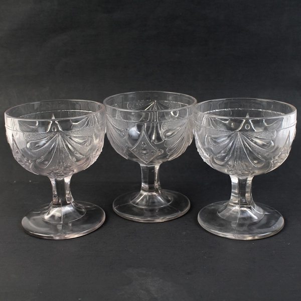 Lot of 3 McKee & Brothers EAPG Fan with Diamonds Clear Glass Buttermilk Goblets