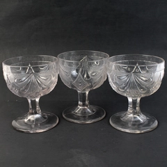 Lot of 3 McKee & Brothers EAPG Fan with Diamonds Clear Glass Buttermilk Goblets