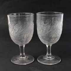 Set of 2 Unmarked EAPG Windflower Pattern Clear Glass Goblets