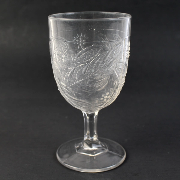 Set of 2 Unmarked EAPG Windflower Pattern Clear Glass Goblets