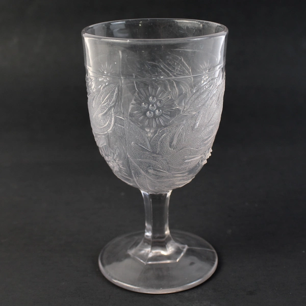 Set of 2 Unmarked EAPG Windflower Pattern Clear Glass Goblets