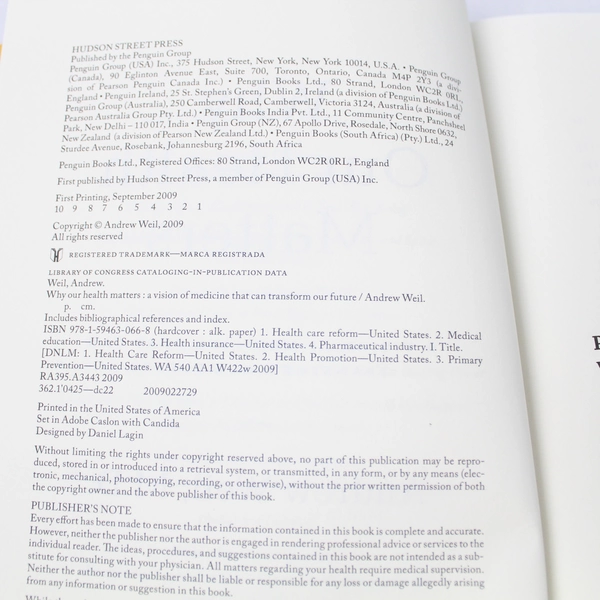 Why Our Health Matters by Andrew Weil, MD 2009 Hardcover Dust Jacket