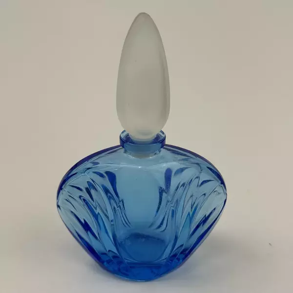 1985 Blue Avon Perfume Bottle with Frosted Stopper France Collectible