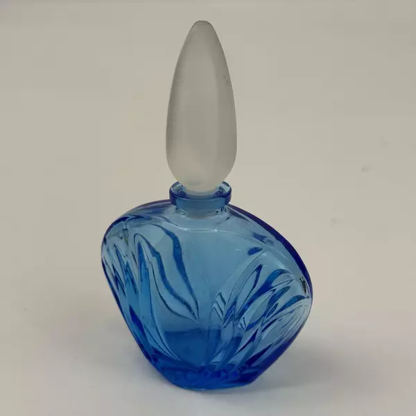 1985 Blue Avon Perfume Bottle with Frosted Stopper France Collectible