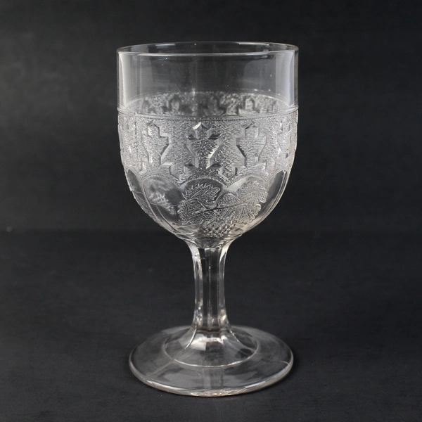 Unmarked EAPG Keystone Grape Pattern Embossed Clear Glass Goblet