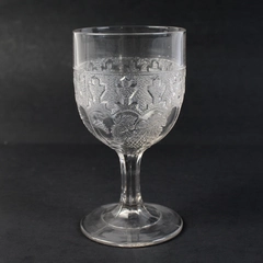Unmarked EAPG Keystone Grape Pattern Embossed Clear Glass Goblet
