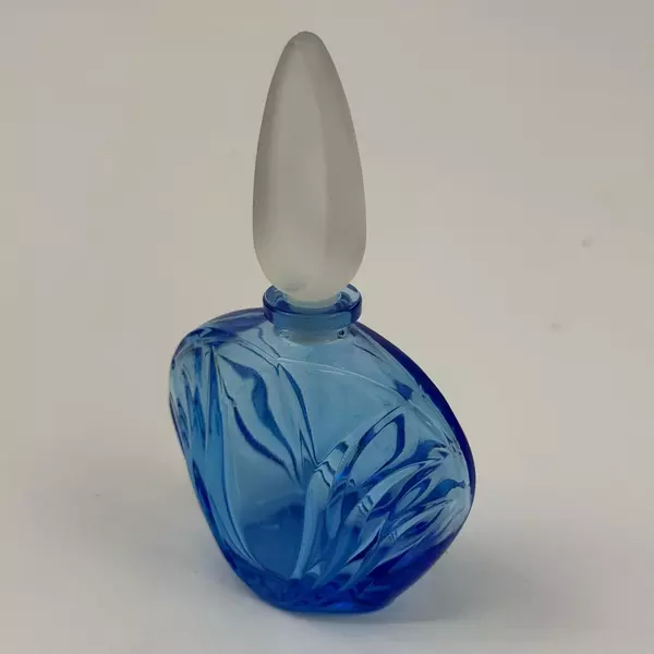 1985 Blue Avon Perfume Bottle with Frosted Stopper France Collectible