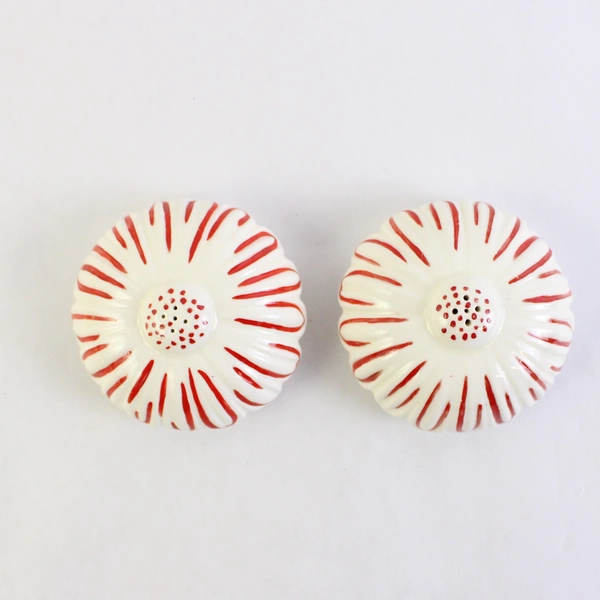 Set Of 2 Unbranded Ceramic Red On White Flower Salt & Pepper Shakers