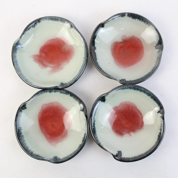 Set of 4 Hand-Painted Sushi Roll Designs Ceramic Soy Sauce Bowls