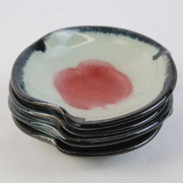 Set of 4 Hand-Painted Sushi Roll Designs Ceramic Soy Sauce Bowls