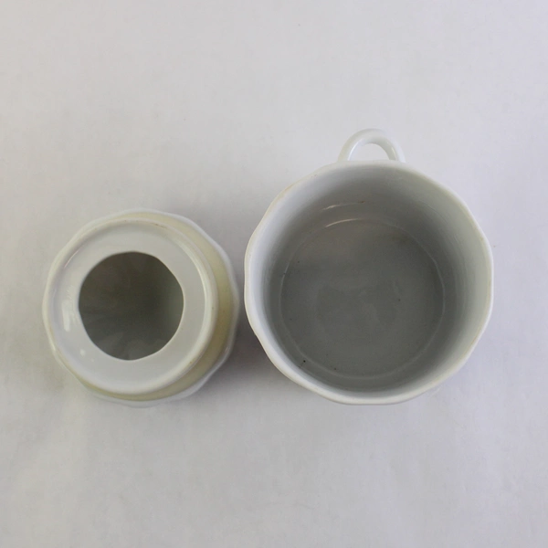 Vintage FTDA Ceramic Pink Floral On White Lidded Canister w/ Spoon 1988