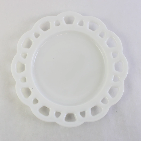 Hazel Atlas White Milk Glass Open Lace Edge Salad Plate 8.5"