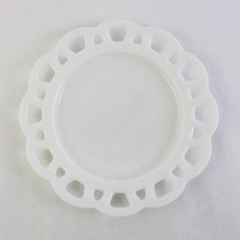 Hazel Atlas White Milk Glass Open Lace Edge Salad Plate 8.5"