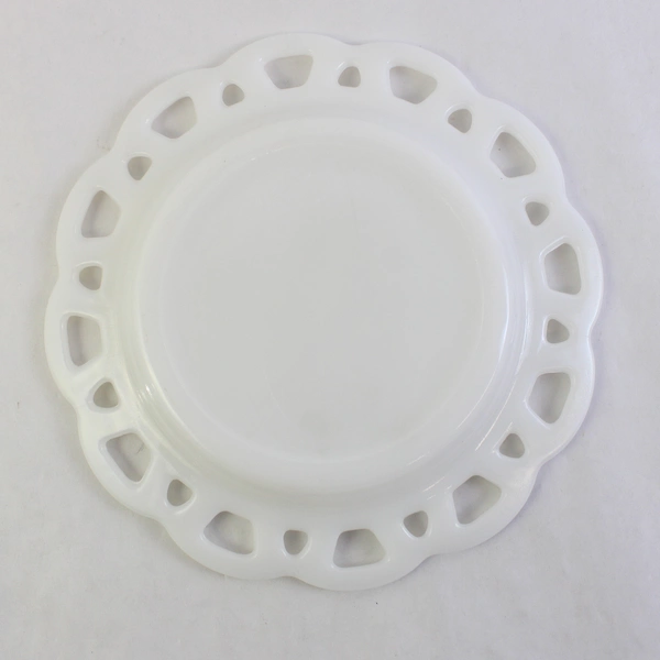 Hazel Atlas White Milk Glass Open Lace Edge Salad Plate 8.5"