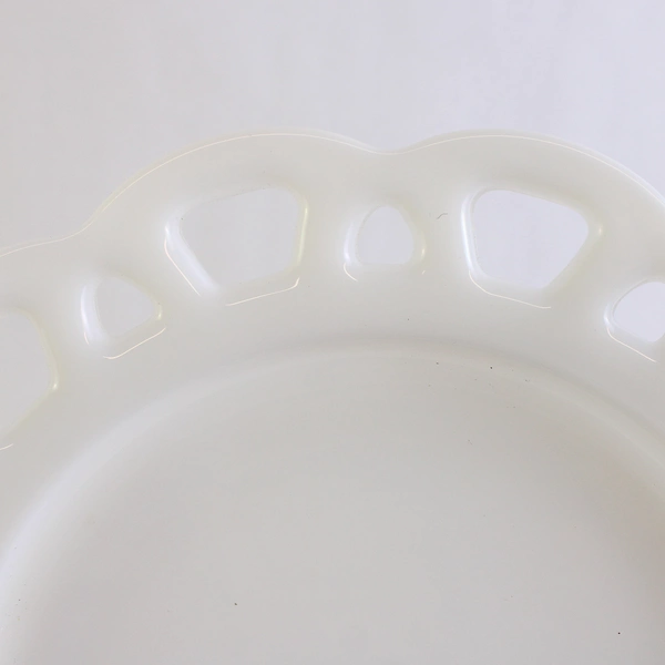 Hazel Atlas White Milk Glass Open Lace Edge Salad Plate 8.5"