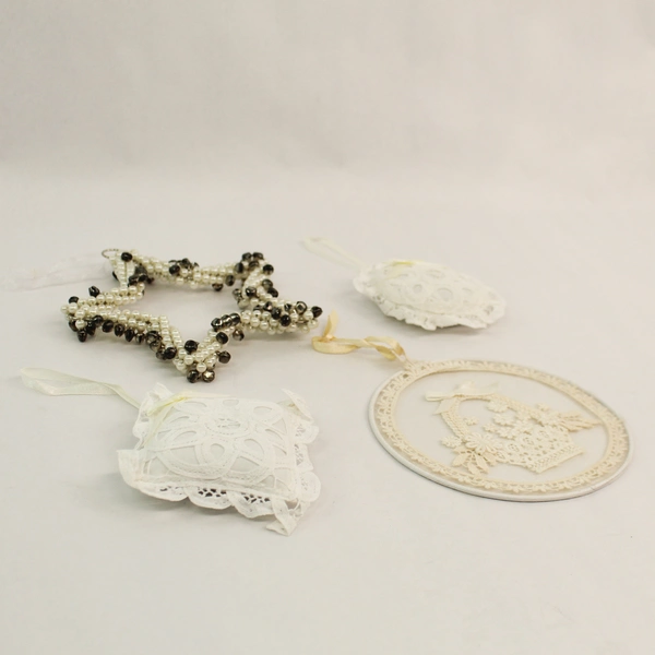 Lot of 4 Unique Victorian Lace & Star Ornaments for Holiday Decor