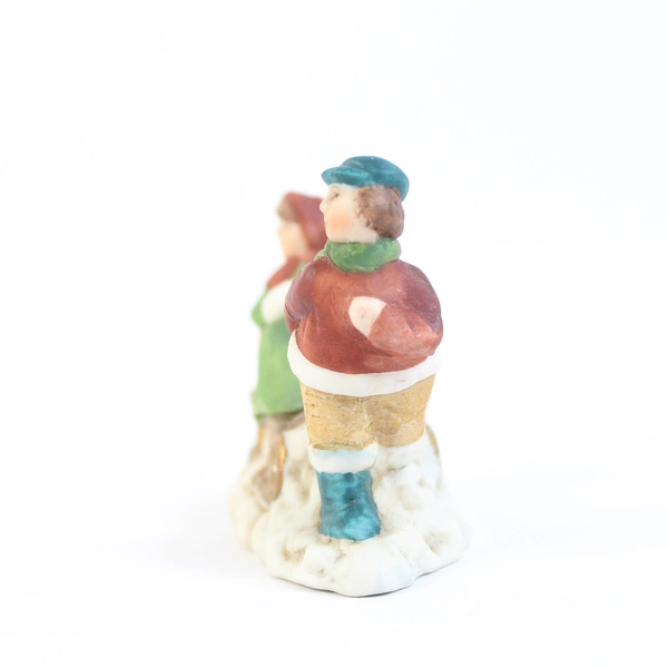 Russ Porcelain Figurine A Victorian Christmas  Boy Pulling Sleighs w/ Girl 9702