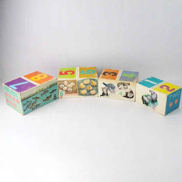 4 Piece Vintage Golden Press Stacking Cardboard Blocks One Two Rhyme