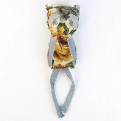 Whimsical Handmade Multicolor Floral Fabric Owl Doorknob Hanger Home Decor