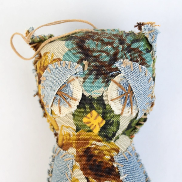 Whimsical Handmade Multicolor Floral Fabric Owl Doorknob Hanger Home Decor