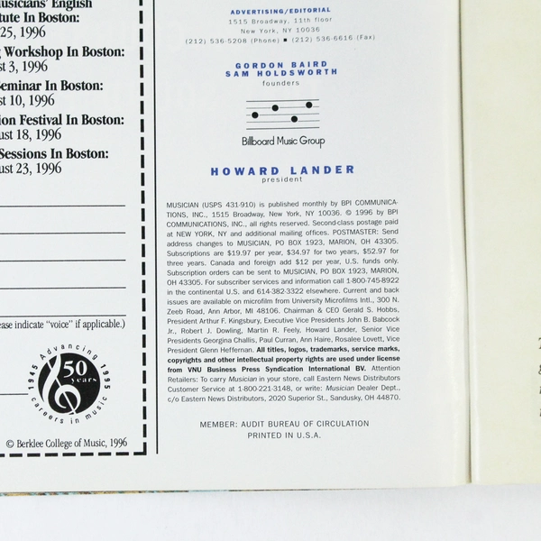 Musician Magazine March 1996 100 Years Of Recording Eric Johnson Home Studio