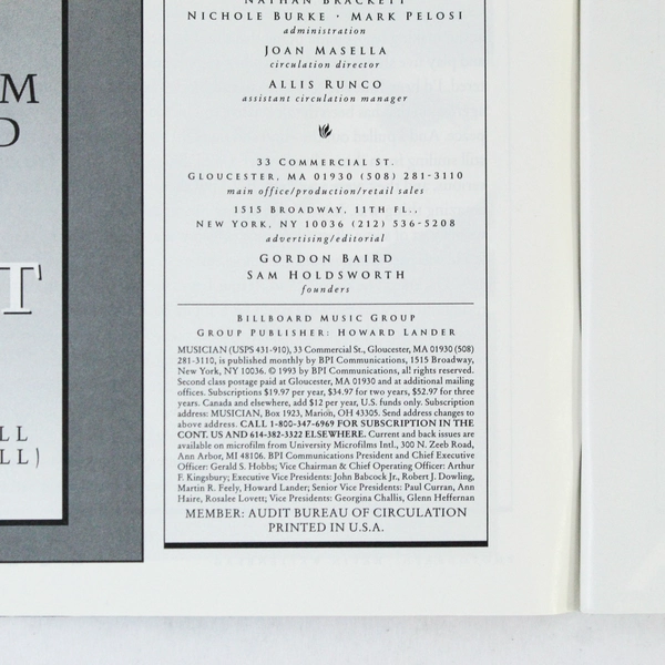 Musician Magazine July 1993 Issue 177 Getting Signed Primus Lollapalooza