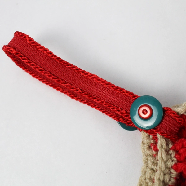 Handmade Beige Red and Blue Knit Crocheted Handbag Purse