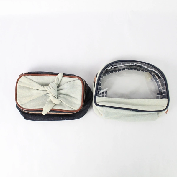 Set of 2 Unbranded Blue Denim Makeup Pouches Cosmetic Bags Flawed