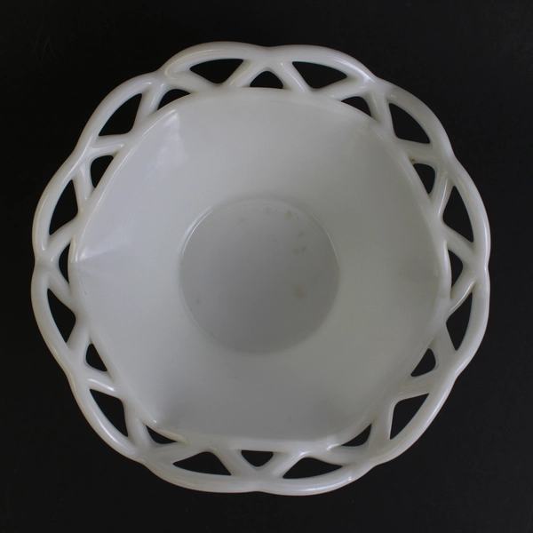 Vtg Imperial Milk Glass Open Lace Edge Hextagon Candy Bowl Tray 7.75" Diameter