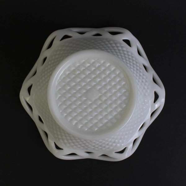 Vtg Imperial Milk Glass Open Lace Edge Hextagon Candy Bowl Tray 7.75" Diameter