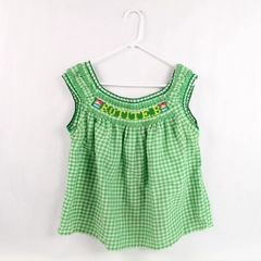 Homemade Green White Checked Embroidered Women's Top Size L - Pre-owned