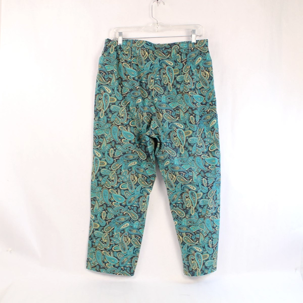 Vintage Versailles Pants Size 14 Turquoise Paisley Print Women's Trousers