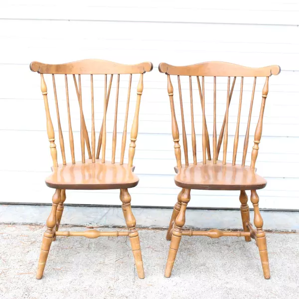 Lot of 2 Vintage S Bent & Bros Solid Maple Colonial Windsor Dining Chairs