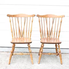 Lot of 2 Vintage S Bent & Bros Solid Maple Colonial Windsor Dining Chairs