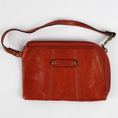 Fossil Brown Zippered Leather Organizer Clutch Wallet 4.5" x 6.5"