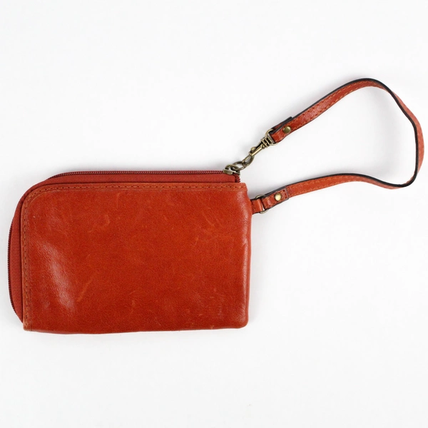 Fossil Brown Zippered Leather Organizer Clutch Wallet 4.5" x 6.5"