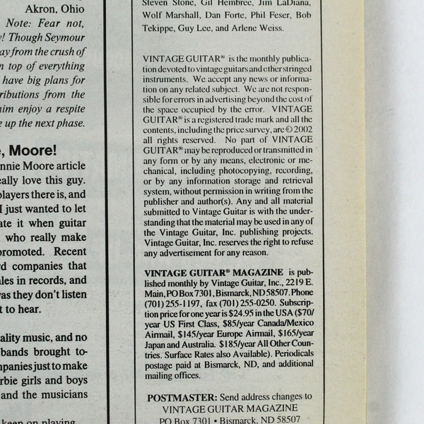 Vintage Guitar Magazine Dec 2002 Dick Dale Barney Kessel Pre-Owned