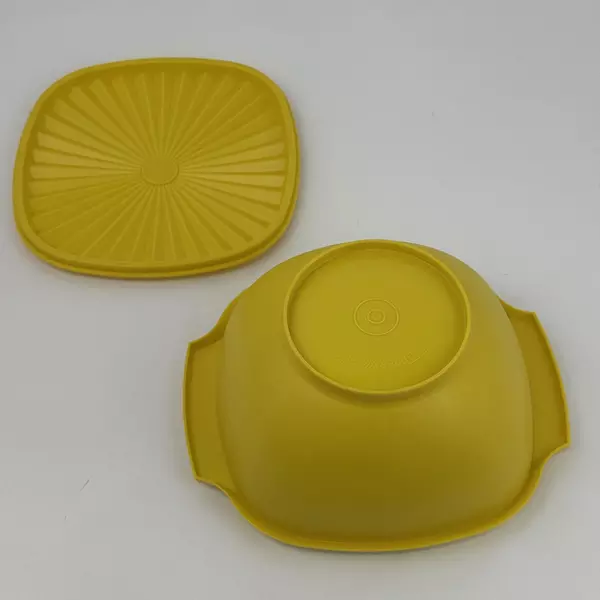 Vintage Yellow Tupperware Square Bowl with Lid 8.25" Wide Kitchen Storage