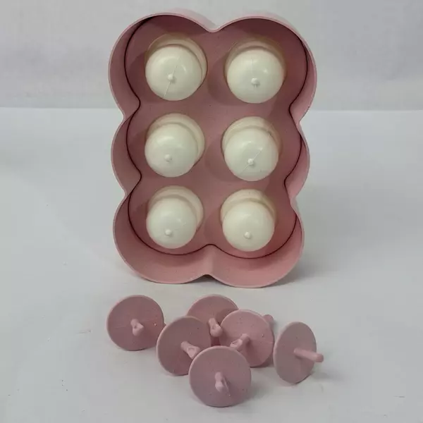 Pink Silicone Mini Round Popsicle Mold with 6 Sticks Ice Pop Maker
