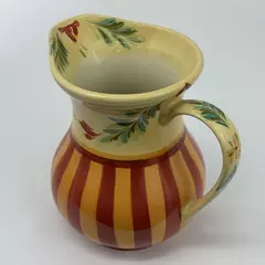 Gail Pittman Siena 64oz Ceramic Pitcher Yellow Leaves Orange And Red Stripes