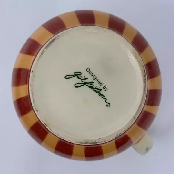 Gail Pittman Siena 64oz Ceramic Pitcher Yellow Leaves Orange And Red Stripes