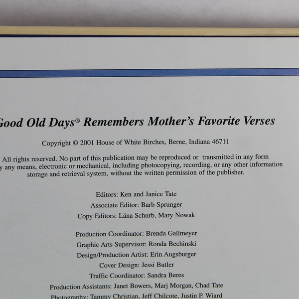 Good Old Days Mother's Favorite Verses Edited by Ken & Janice Tate 2001 HC