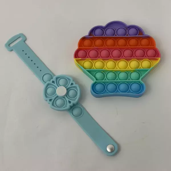 Lot of 2 Fidget Toys Pop It Shell & Popper Spinner Flower Bracelet Toy Set