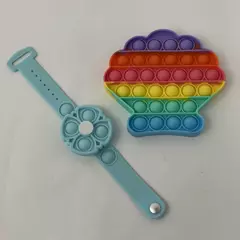 Lot of 2 Fidget Toys Pop It Shell & Popper Spinner Flower Bracelet Toy Set