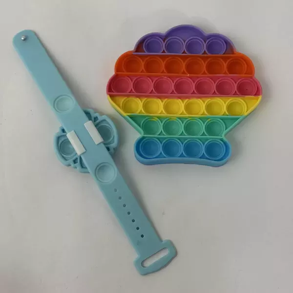 Lot of 2 Fidget Toys Pop It Shell & Popper Spinner Flower Bracelet Toy Set