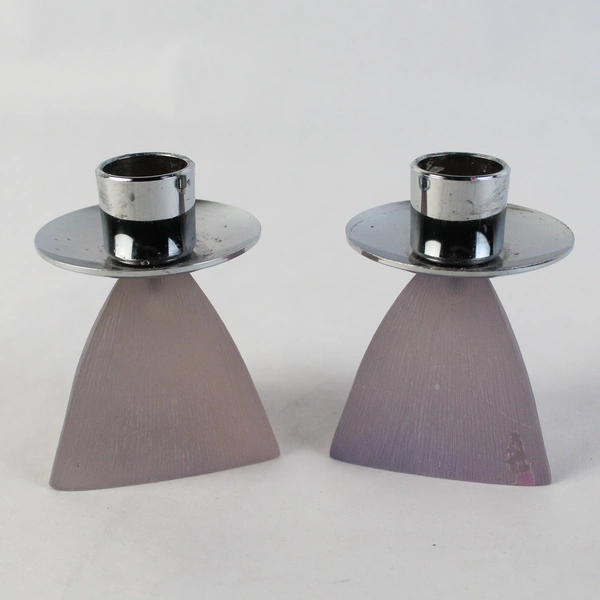 Set Of 2 All For Sun Metal Taper Candle Holders Pink Frosted Glass Base 